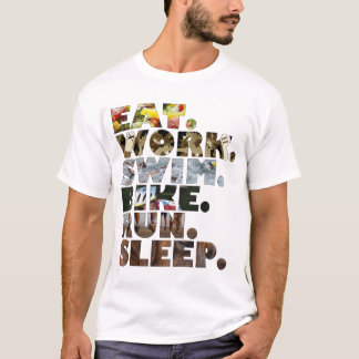 Triathlete äter dagligt liv för sömn för springa tee