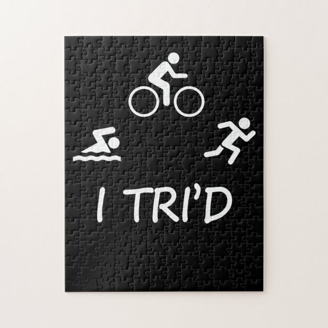 Triathlete Biking Running Swimming Triathlon T-Shi Pussel (Vertikal)