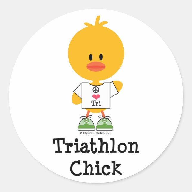 Triathlon Chick Stickers Runt Klistermärke (Framsida)
