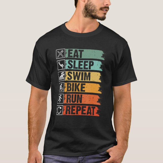 triathlon eat sover simma Cycle springa repetition T Shirt (Framsida)