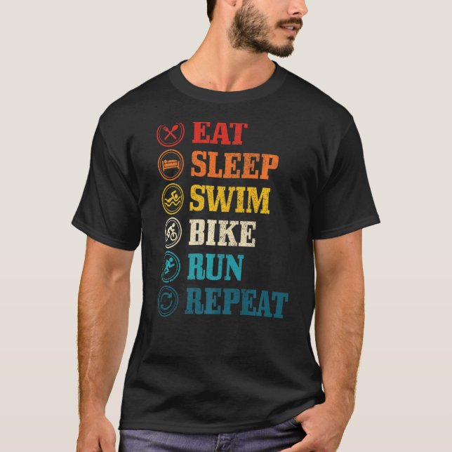 Triathlon Eat Ssov Simma Bike Springa Repeat Triat T Shirt (Framsida)