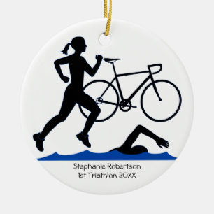 Triathlon Female Keepsak in Blue Julgransprydnad Keramik