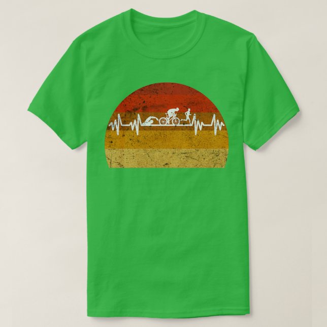 Triathlon Heartbeat Retro Vintage Grunge T Shirt (Design framsida)
