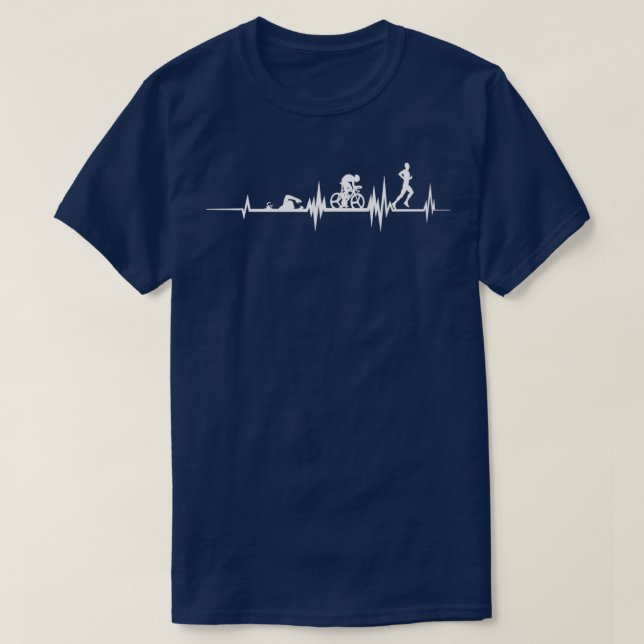 Triathlon Heartslag Simma Cycle Springa Idrottsman T Shirt (Design framsida)