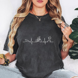 Triathlon Hjärtbeat EKG Simma Cykel Löpning Presen T Shirt