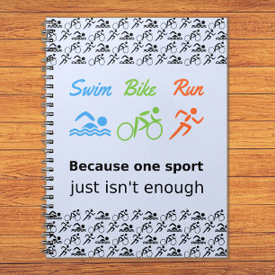 Triathlon mönster simma-cykelns sportcitat springa anteckningsbok med spiral