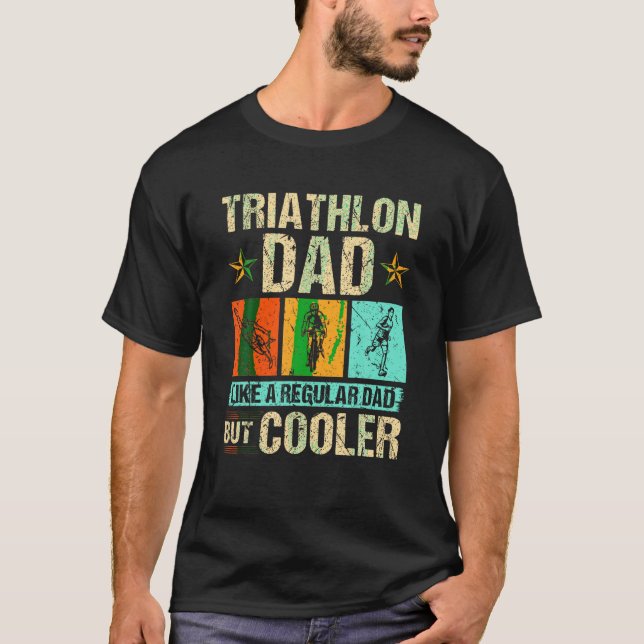 Triathlon Pappa Simma Springa Bike Far s Day T Shi Shirt (Framsida)