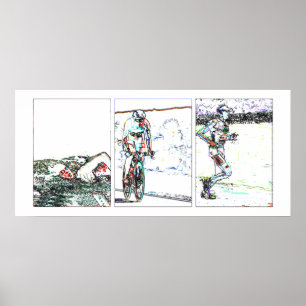Triathlon Triptych - Line Poster