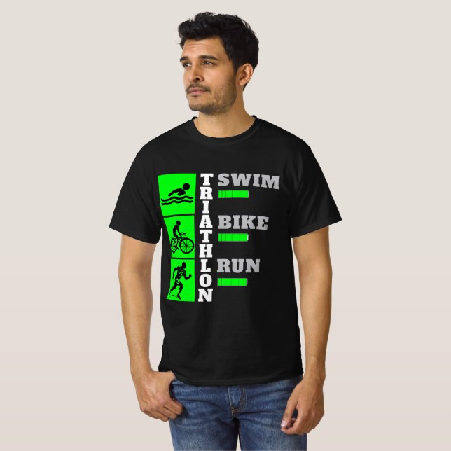 Triathlon Triumph: Simma, Bike, Springa-skådespela T Shirt (Hel framsida)