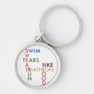 Triathlonblodsvett och tårar rund silverfärgad nyckelring