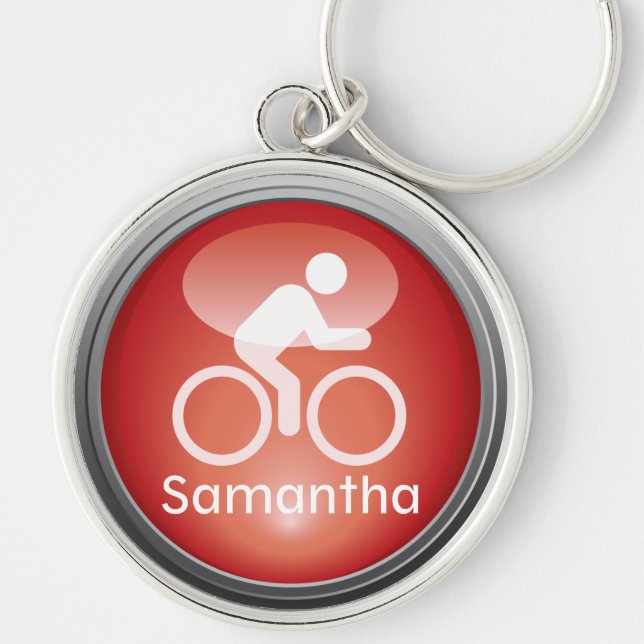Triathlonen CYKLAR skräddarsy Keychain Rund Silverfärgad Nyckelring (Framsidan)