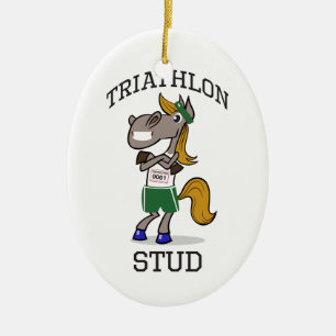 Triathlonen dubbar julgransprydnad keramik