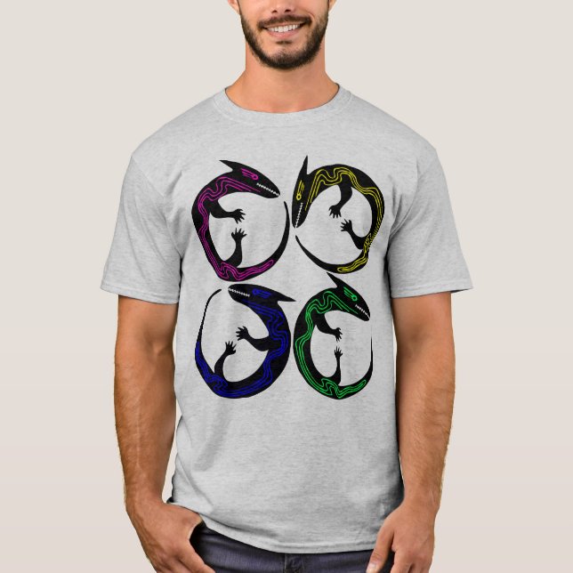 Tribal AbOriginal Tatto Ethnography Pagan Lizard T Shirt (Framsida)