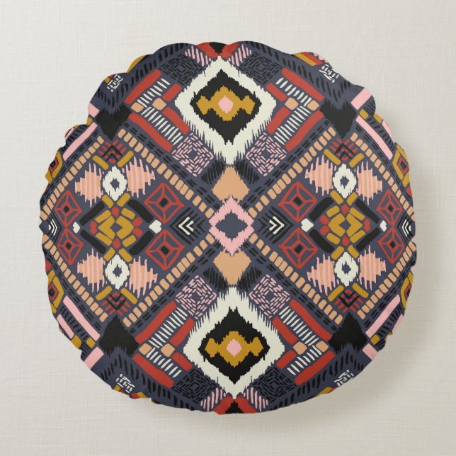 Tribal African Chevron Aztec Mönster Rund Kudde (Framsidan)