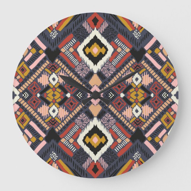Tribal African Chevron Aztec Mönster Stor Klocka (Framsida)