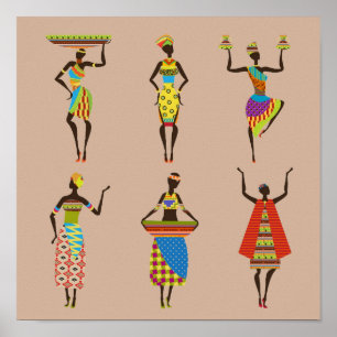 Tribal African dam i färglös traditionell Poster