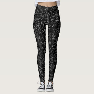 Tribal African Mönster Black and White Ethnic Leggings