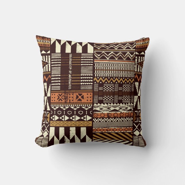 Tribal African stil Patchwork abstrakt vin Kudde (Framsida)