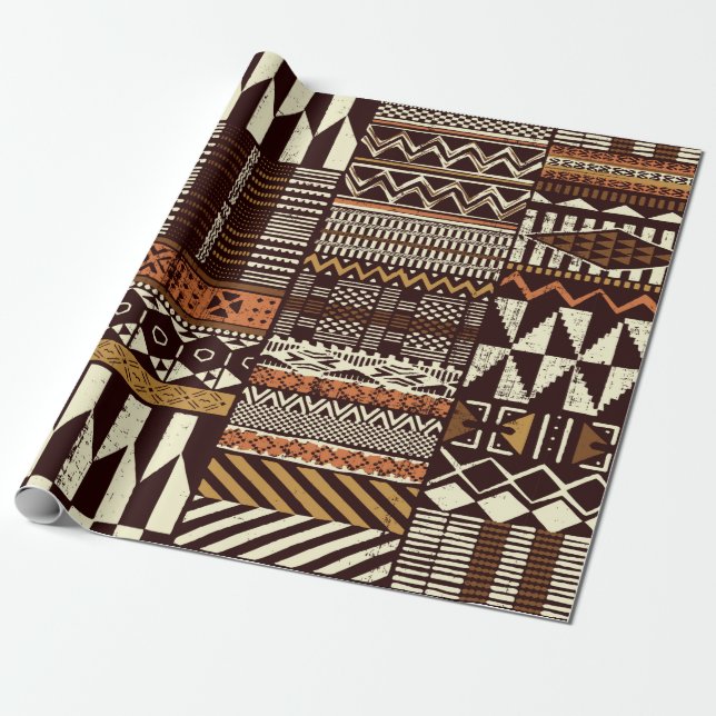 Tribal African stil Patchwork abstrakt vin Presentpapper (Utrullad)