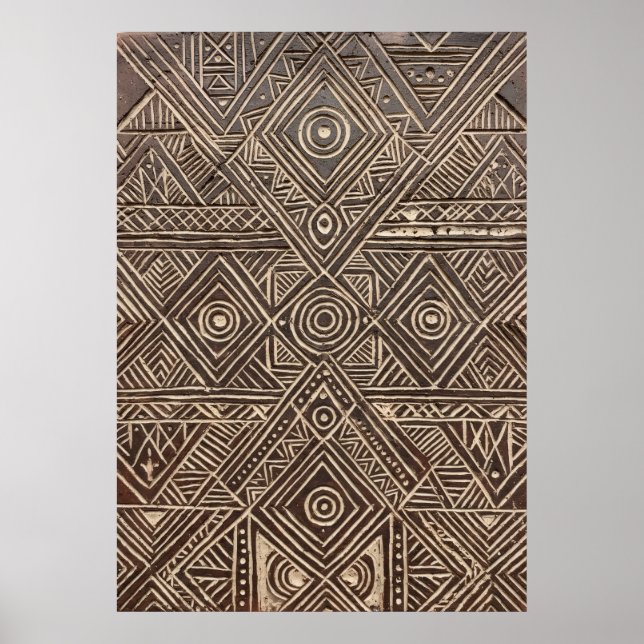 Tribal afrikansk träskulptur geometrisk konstaffis poster (Framsidan)