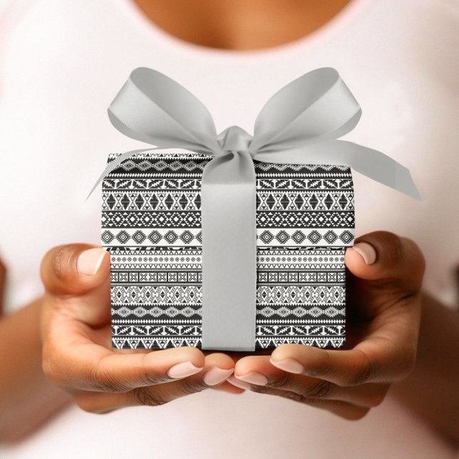 Tribal Afrikanskt Mönster Etnisk Svart Vit Presentpapper (Skapare uppladdad)