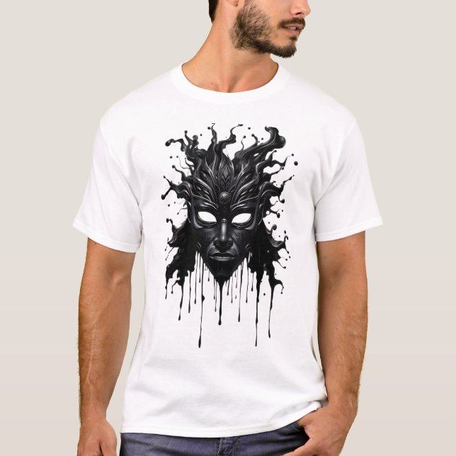 Tribal Ansikte Art - Liquid Bläck Stil T Shirt (Framsida)