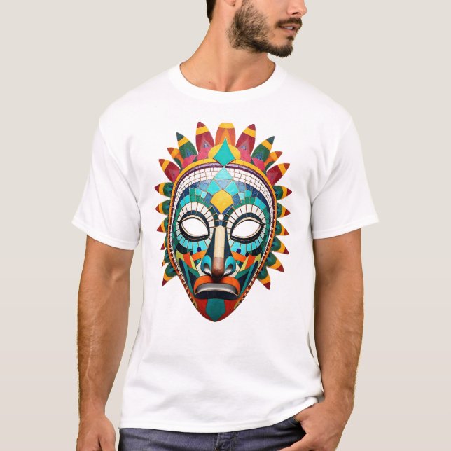 Tribal Ansikte Mosaic Art T Shirt (Framsida)