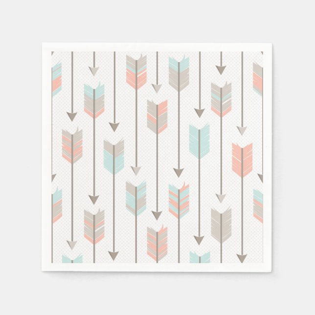 Tribal Arrow Grått Rosa Blue Papper Napkins Pappersservett (Framsidan)