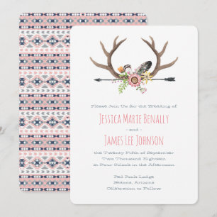 Tribal Arrow och Antlers Rosa Inbjudningar