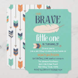 Tribal Arrow och Feather Födelsedagsfest Blue Grön Inbjudningar