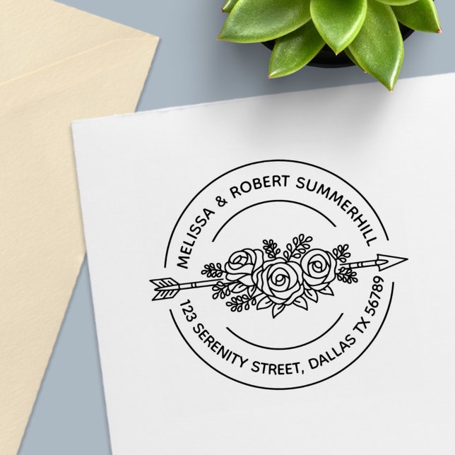 Tribal Arrow Ro Flowers par Round Adress Självfärgande Stämpel (Skapare uppladdad)