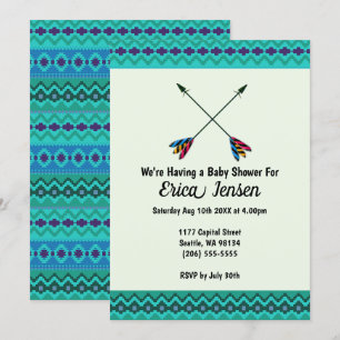 Tribal Arrows Baby Shower Abstrakt Blue and Grönt Inbjudningar