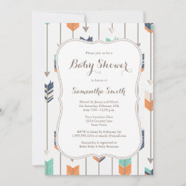 Tribal Arrows Baby Shower Navy Orange Teal Inbjudningar