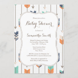 Tribal Arrows Baby Shower Navy Orange Teal Inbjudningar