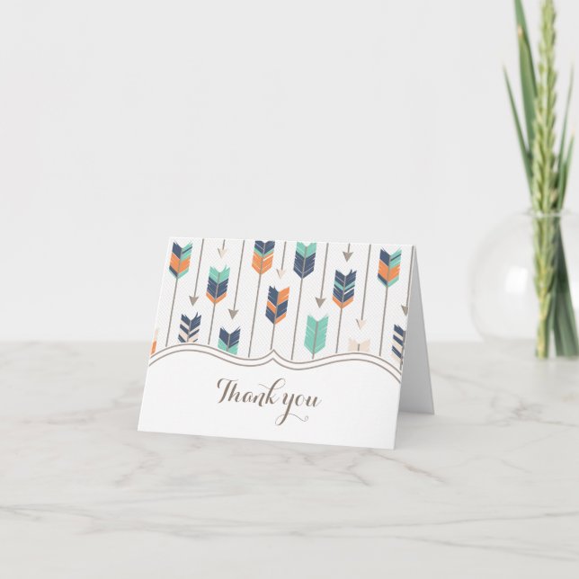 Tribal Arrows Baby Shower Thank You Teal Orange Tack Kort (Framsida)