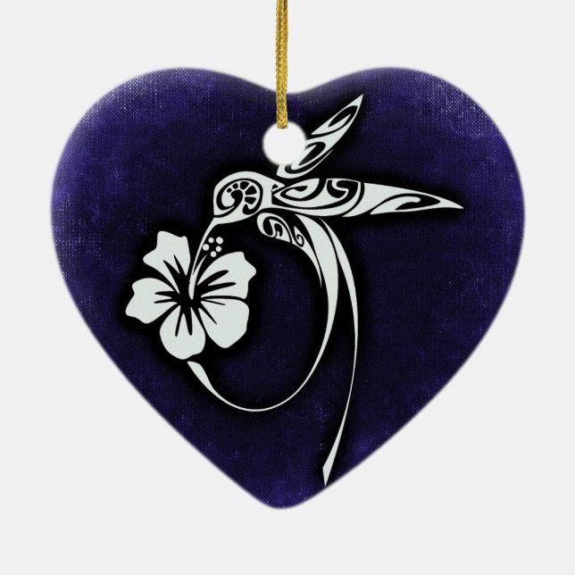 Tribal Art Bird Motif on Blue Julgransprydnad Keramik (Baksidan)