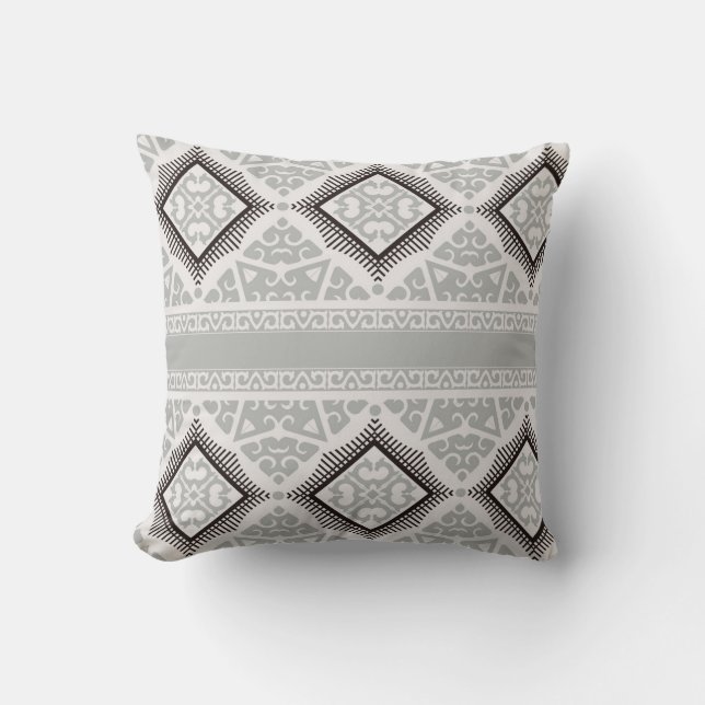 Tribal Art Pillow i Grått och Black Kudde (Framsida)