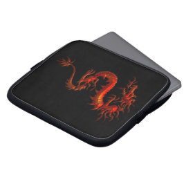 Tribal Asian Red Dragon på Black Laptop sleeve