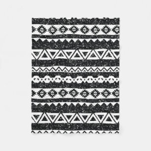 Tribal aztec Black Glitter White Geometric Shapes Fleecefilt
