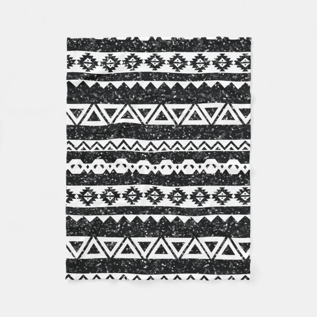 Tribal aztec Black Glitter White Geometric Shapes Fleecefilt (Framsidan)