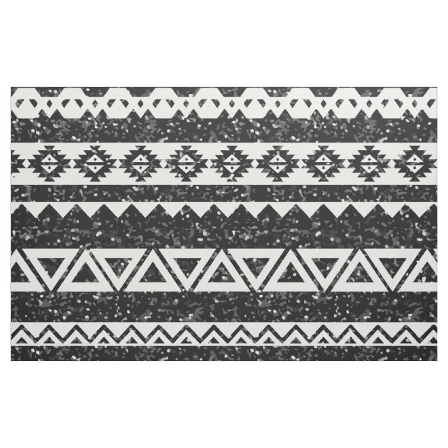 Tribal Aztec Black Glitter White Geometric Shapes Tyg (Fat Quarter)