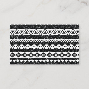 Tribal aztec Black Glitter White Geometric Shapes Visitkort