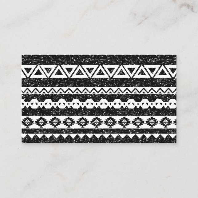 Tribal aztec Black Glitter White Geometric Shapes Visitkort (Framsida)