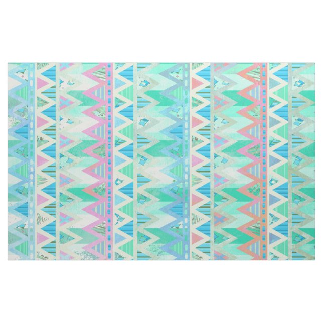 Tribal Aztec Chevron Light Pastel Teal Aqua Fabric Tyg (Fat Quarter)