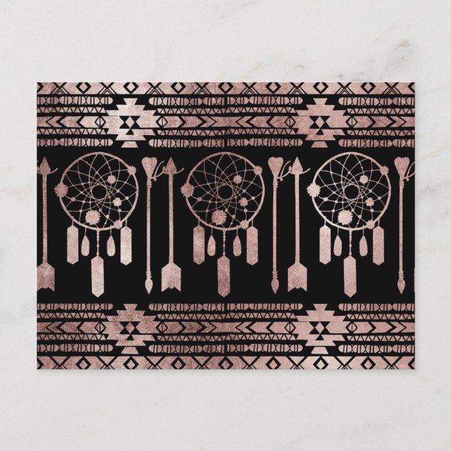 Tribal Aztec från Dreamcatcher Ro Guld på Black Vykort (Framsida)
