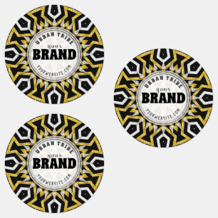 Tribal Aztec Guld Sol Black+White Brand Sticker