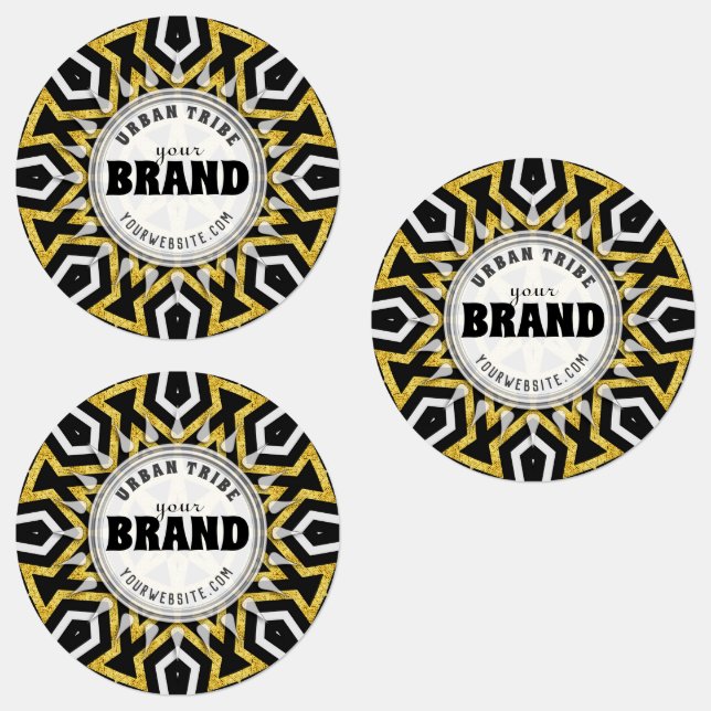 Tribal Aztec Guld Sol Black+White Brand Sticker (Grupp)