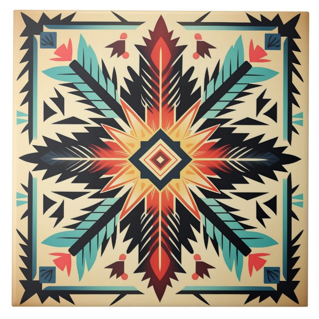 Tribal Aztec mönster geometric abstrakt färglös Kakelplatta (Framsidan)