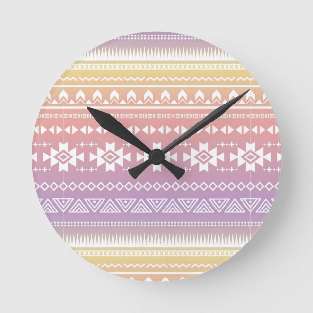 Tribal aztec ombre mönster rund klocka (Framsida)
