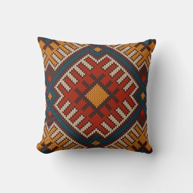 Tribal Aztec, sömlös mönster på ull av trikå  Kudde (Framsida)
